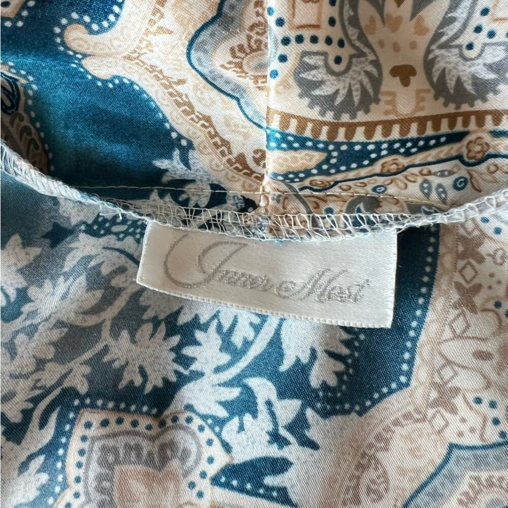 Vintage Satin Robe Inner Most Teal Blue Tan Geometric Mandala Style Pattern - Picture 5 of 7